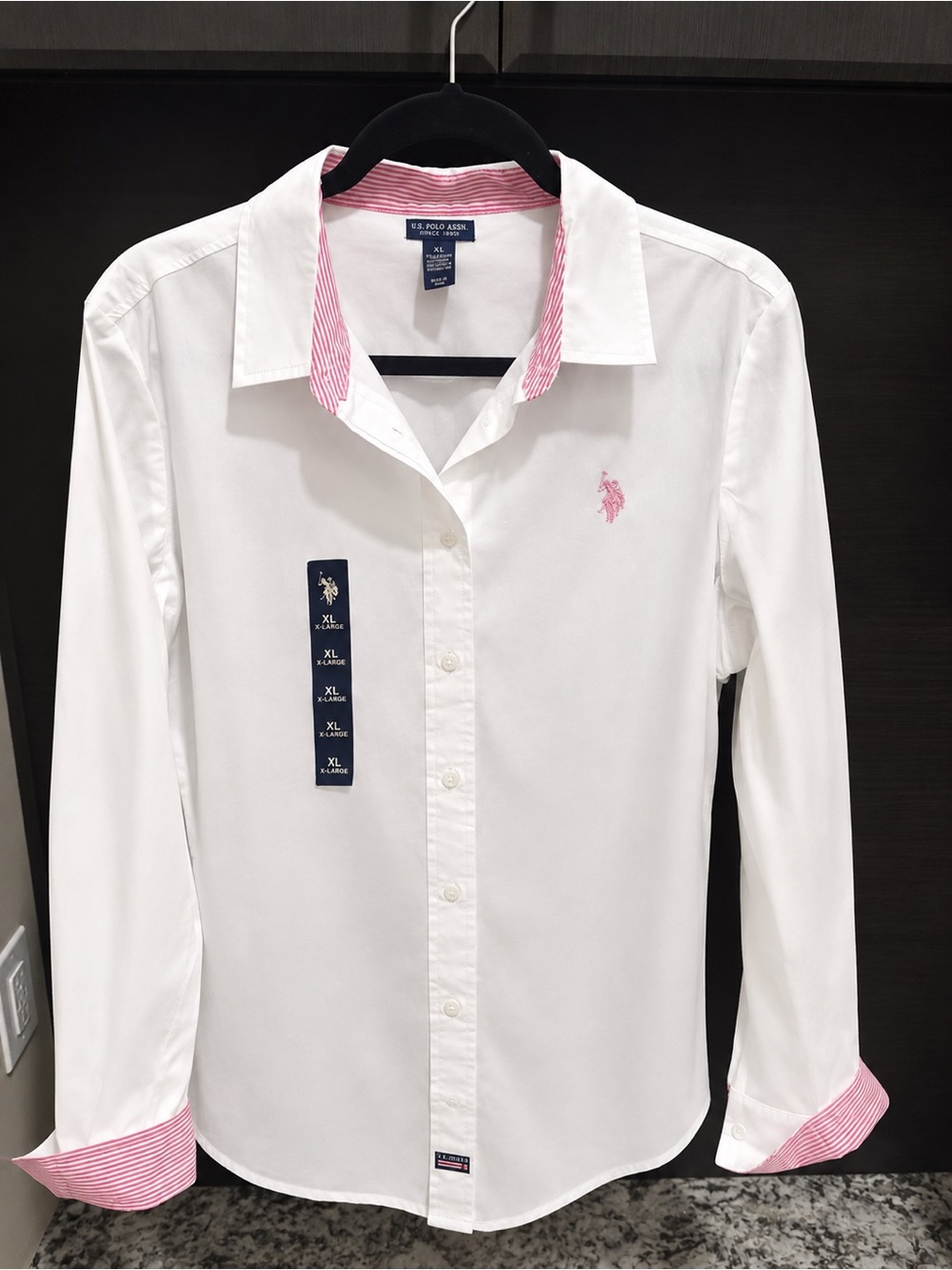 U.S. Polo Assn. White Dress Shirt with Pink Stripe Trim